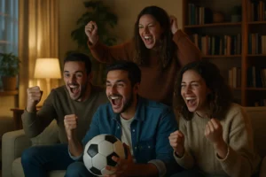 Grupo de amigos celebran un gol que ven en LaLiga