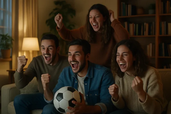 Grupo de amigos celebran un gol que ven en LaLiga