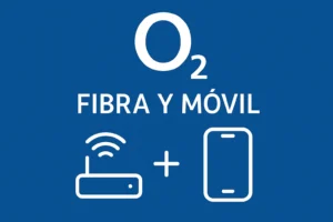 Logo de O2 con icono de router y movil ilustra tarifas de fibra y movil