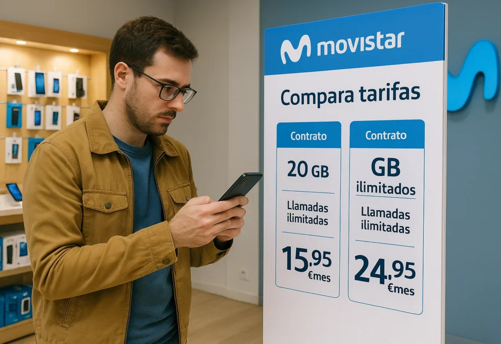 Hombre comparando las tarifas de Movistar