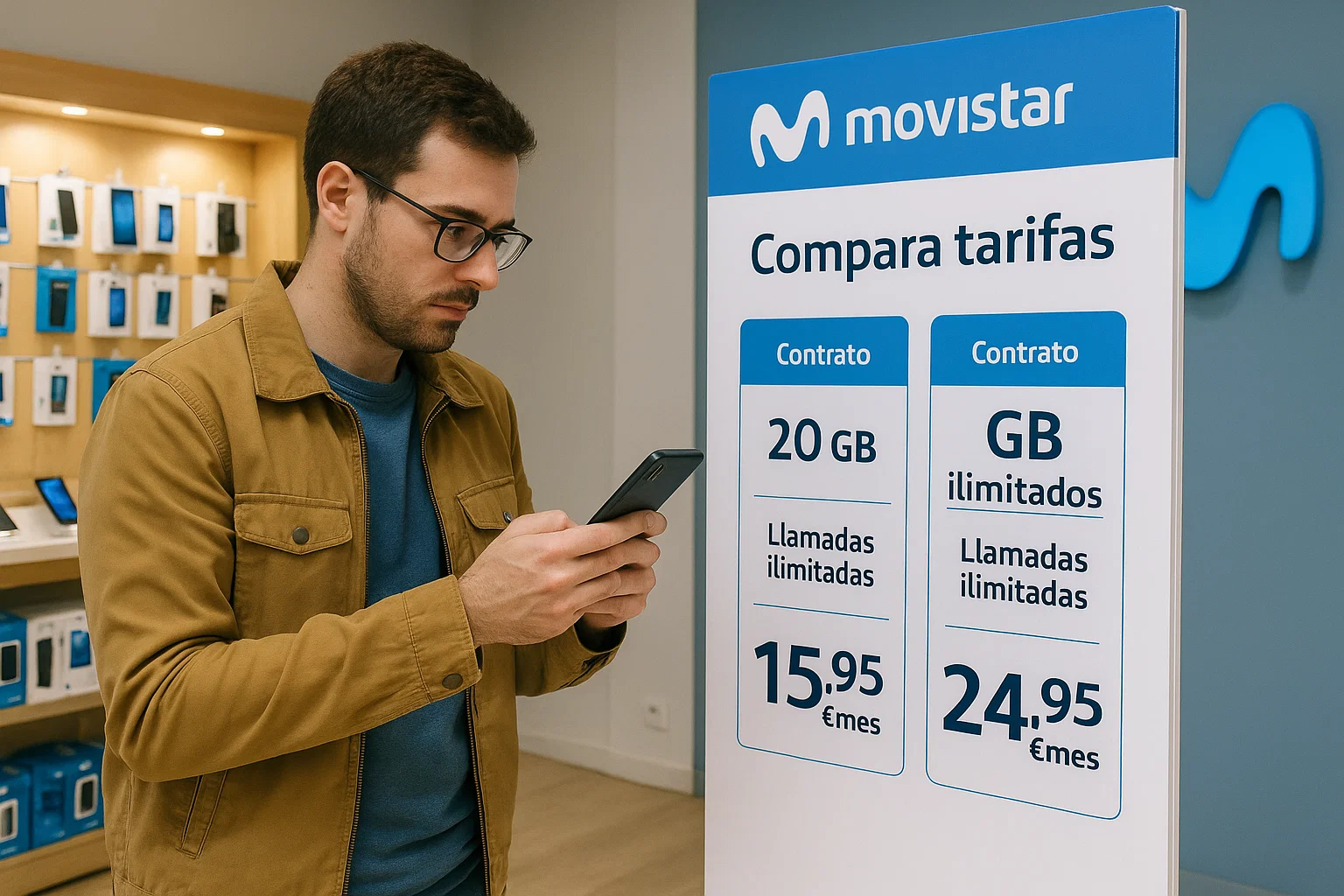 Hombre comparando las tarifas de Movistar