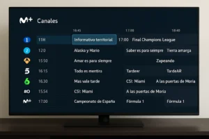 Televisor con Movistar Plus y un listado de sus canales
