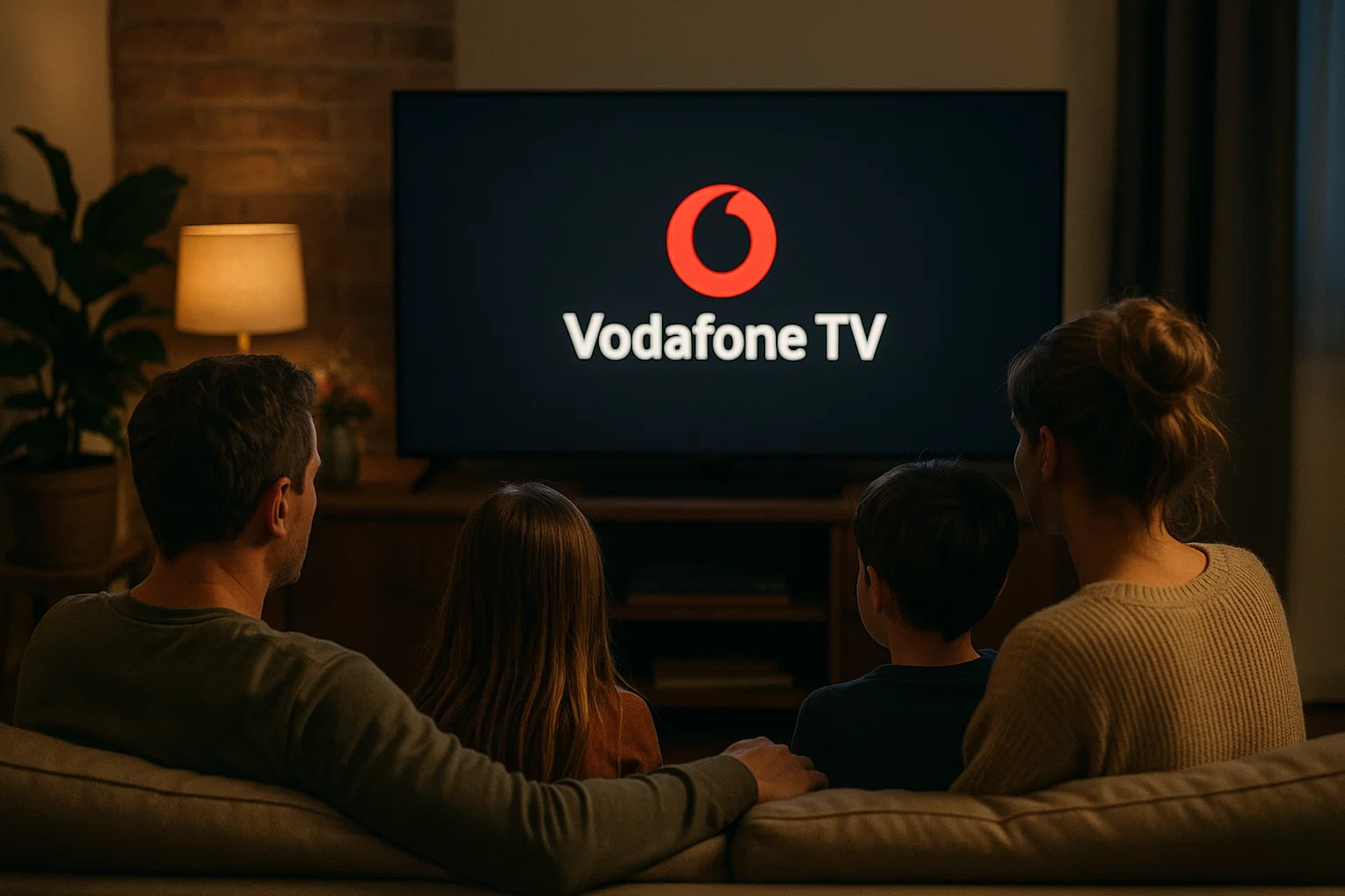 Familia viendo Vodafone TV y su catálogo de canales