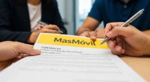Persona firma el cambio de titularidad de MásMóvil