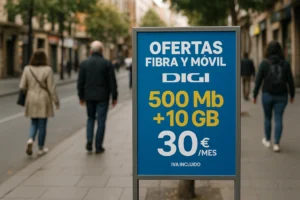 Cartel de ofertas de fibra y móvil de Digi en la calle