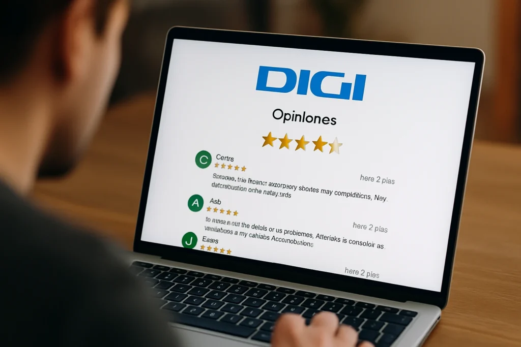 Persona viendo opiniones de Digi en su portátil
