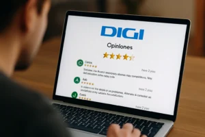Persona viendo opiniones de Digi en su portátil