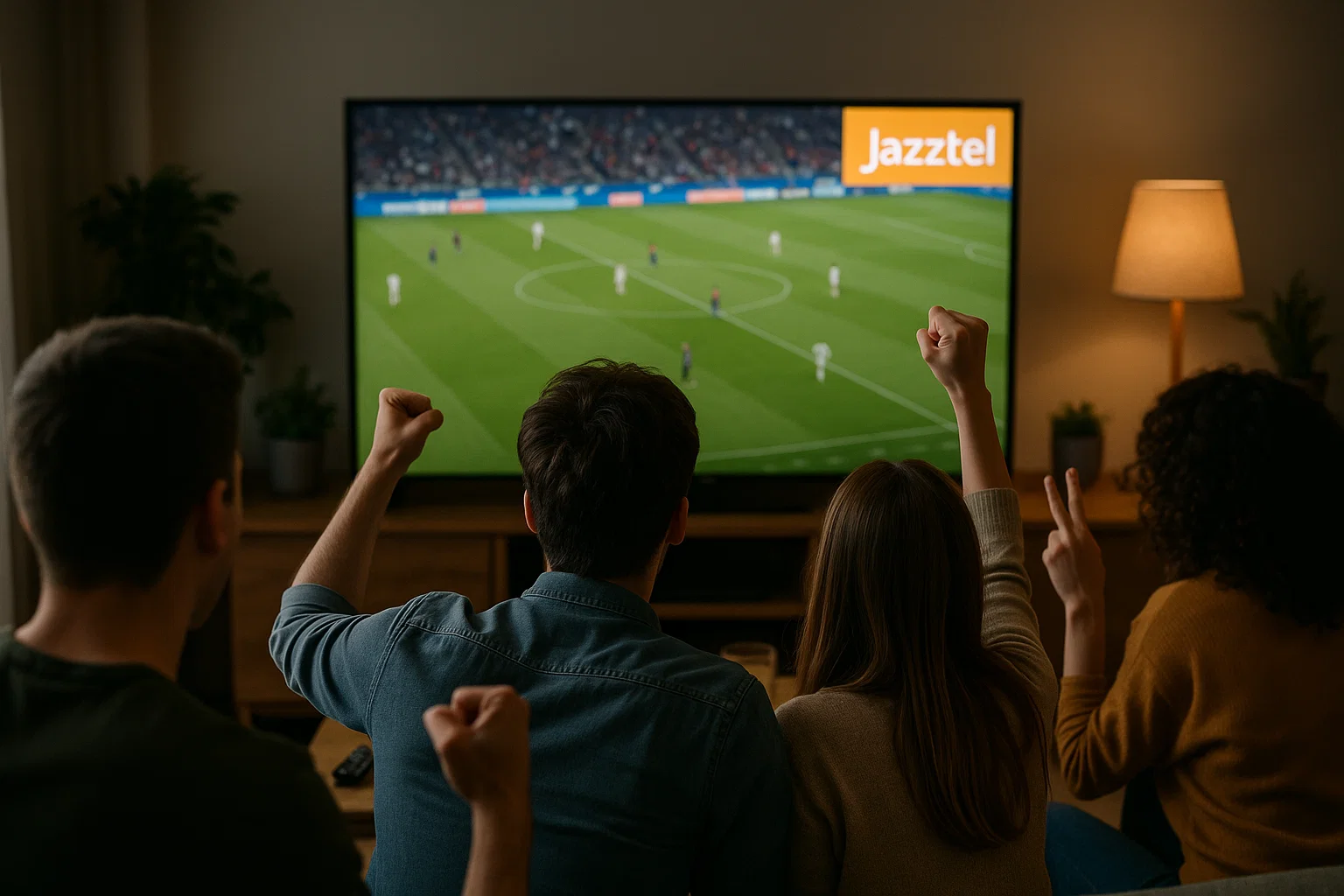 Personas viendo el fútbol con Jazztel