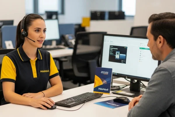 Formas de contactar con Atención al Cliente de MásMóvil: teléfonos, horarios y canales Persona hablando desde el departamento de atención al cliente de MásMóvil